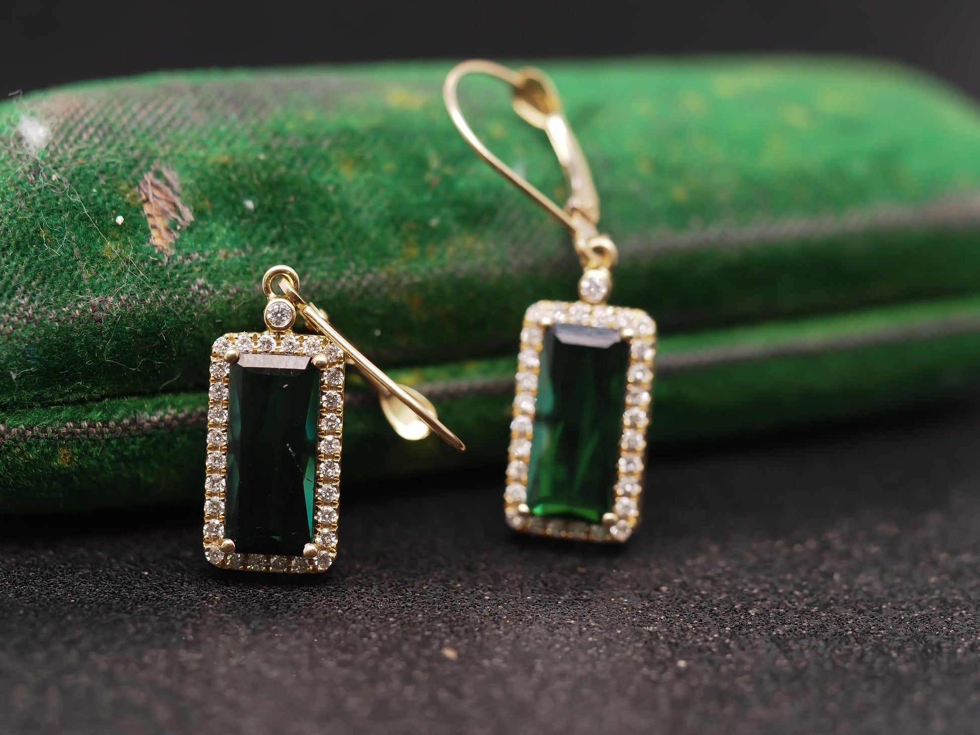 Estate 14K Yellow Gold Tourmaline & Diamond Earrings - VHK#351A