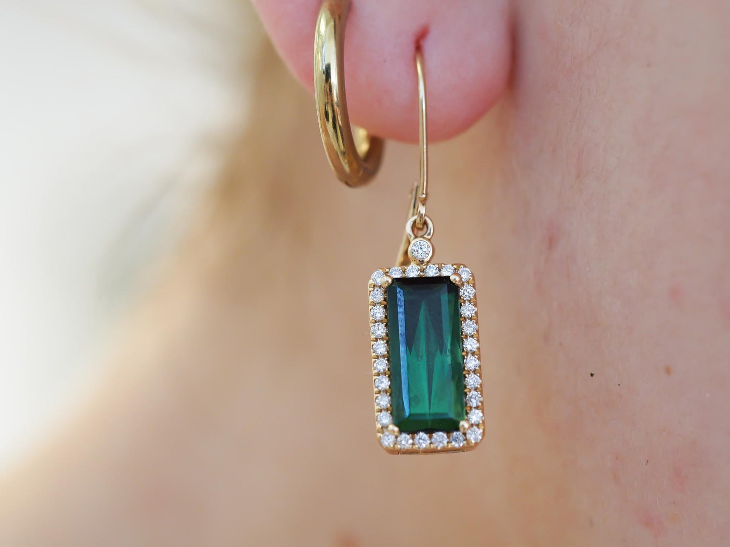 Estate 14K Yellow Gold Tourmaline & Diamond Earrings - VHK#351A