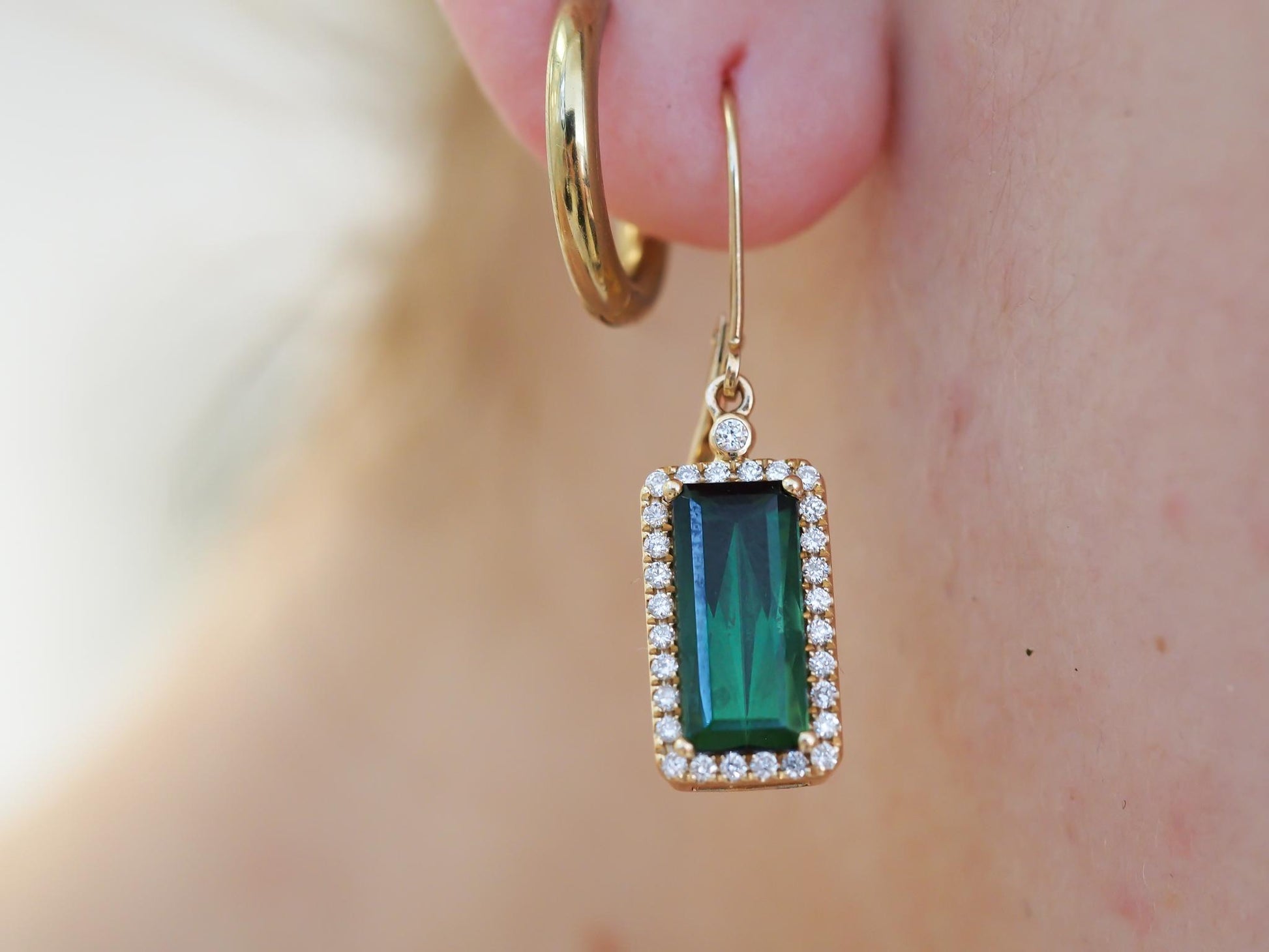 Estate 14K Yellow Gold Tourmaline & Diamond Earrings - VHK#351A