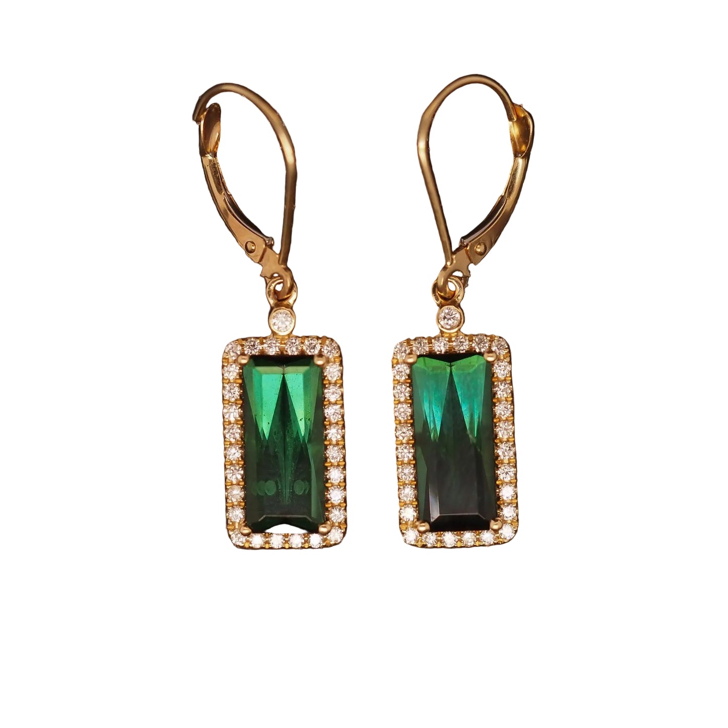 Estate 14K Yellow Gold Tourmaline & Diamond Earrings - VHK#351A