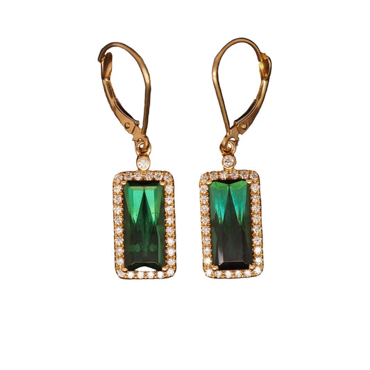 Estate 14K Yellow Gold Tourmaline & Diamond Earrings - VHK#351A
