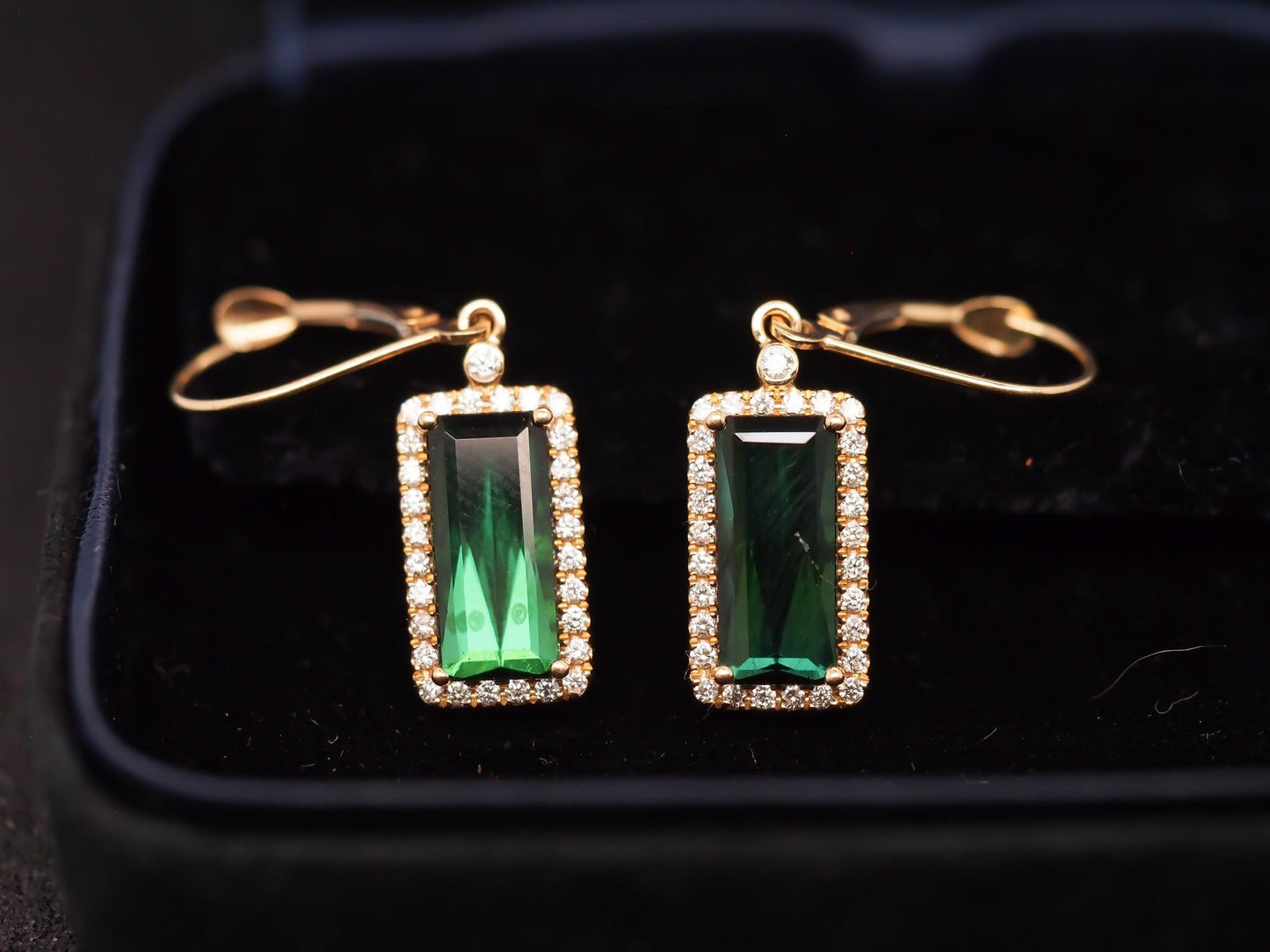 Estate 14K Yellow Gold Tourmaline & Diamond Earrings - VHK#351A