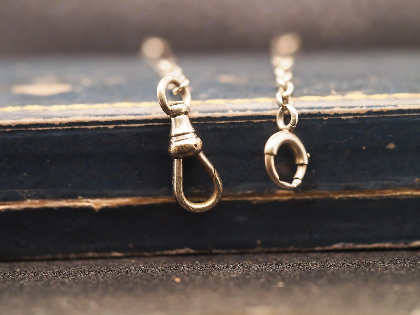Estate Art Deco 14K White Gold and Enamel, Hand Engraved Chain - VHK#364A