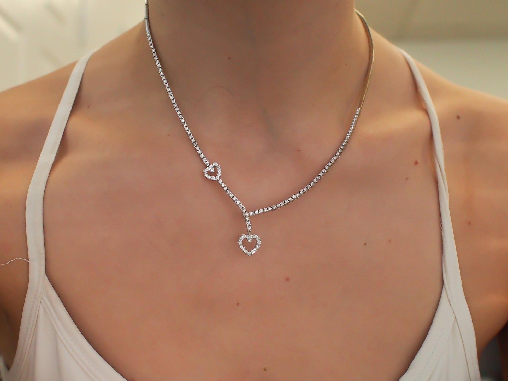 Estate 18K White Gold Diamond Heart Necklace - VHK#282a