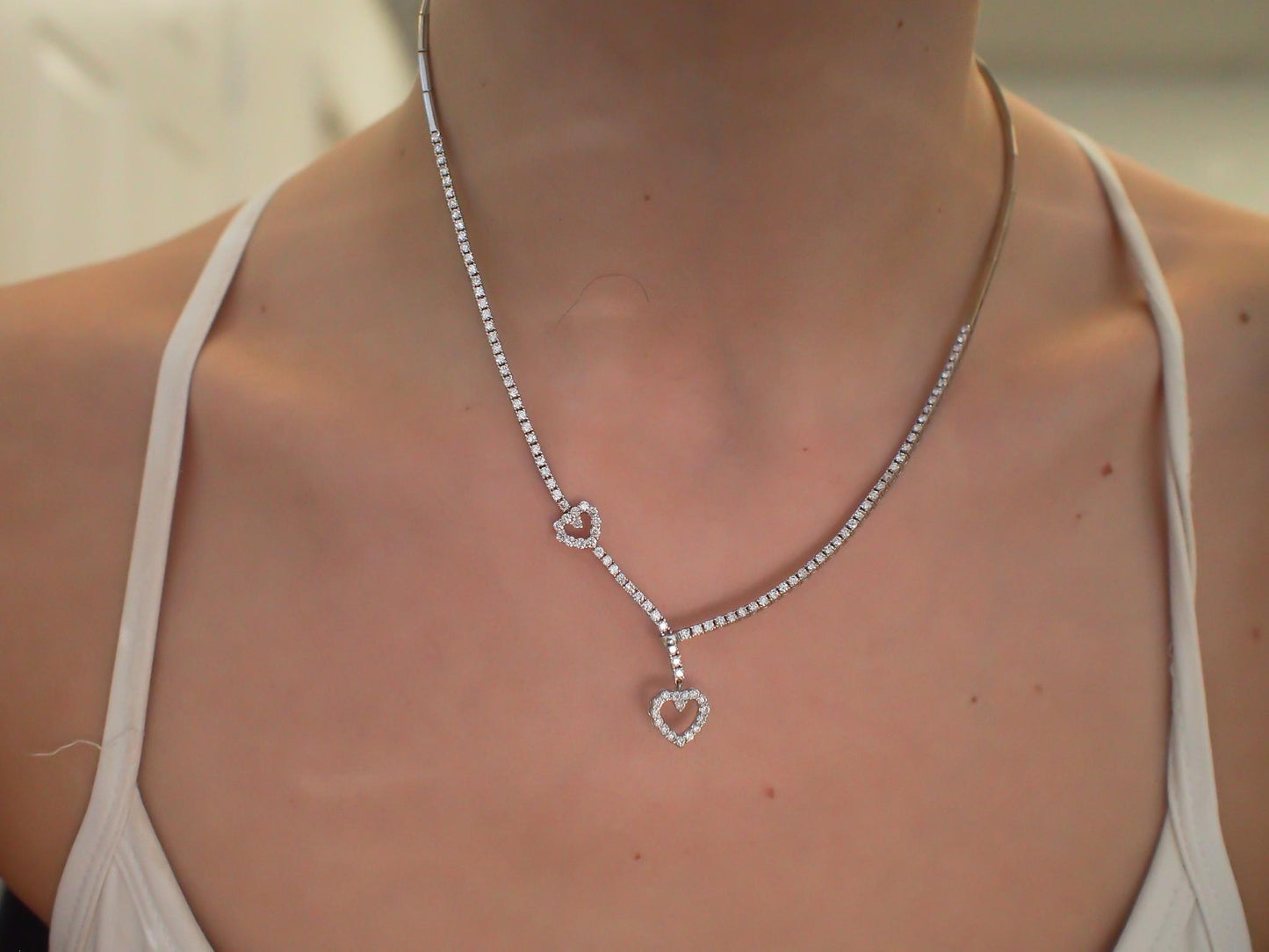Estate 18K White Gold Diamond Heart Necklace - VHK#282a