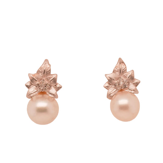 Estate Platinum Floral Pearl and Diamond Earrings - VHK#456A