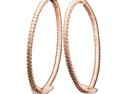 Estate Jumbo 14K Rose Gold 8ct Diamond Hoop Earrings - VHK#558a