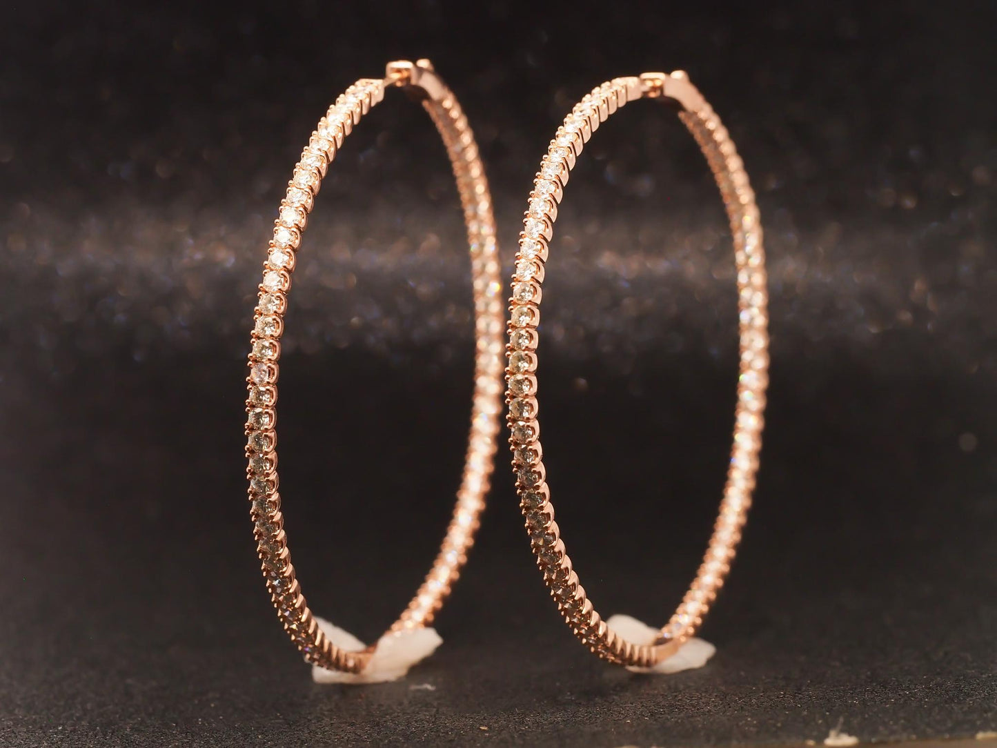 Estate Jumbo 14K Rose Gold 8ct Diamond Hoop Earrings - VHK#558a