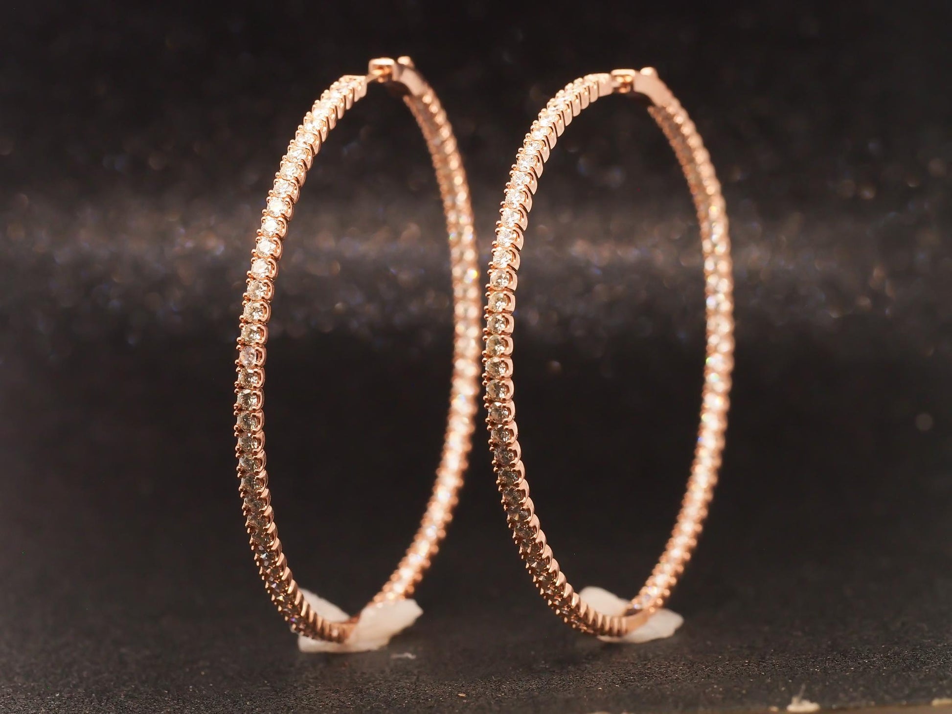 Estate Jumbo 14K Rose Gold 8ct Diamond Hoop Earrings - VHK#558a