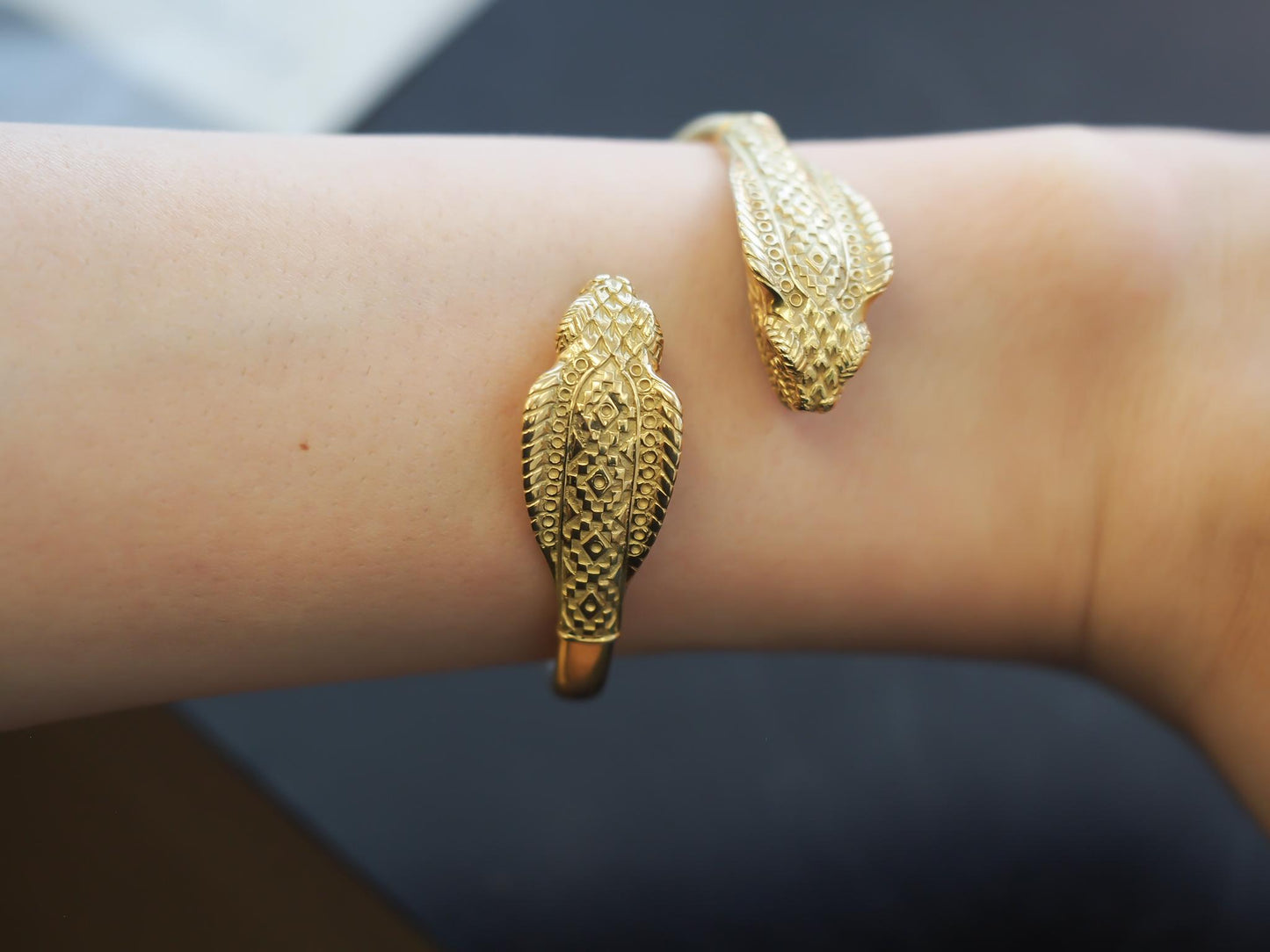 Estate Vintage Greek 18K Gold Double Cobra Bangle - VHK#530a