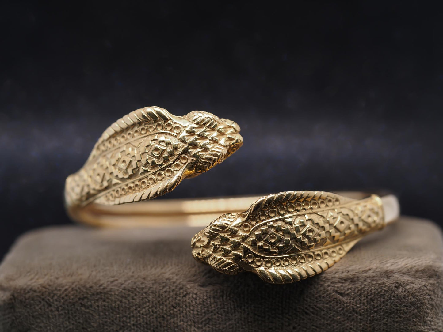 Estate Vintage Greek 18K Gold Double Cobra Bangle - VHK#530a