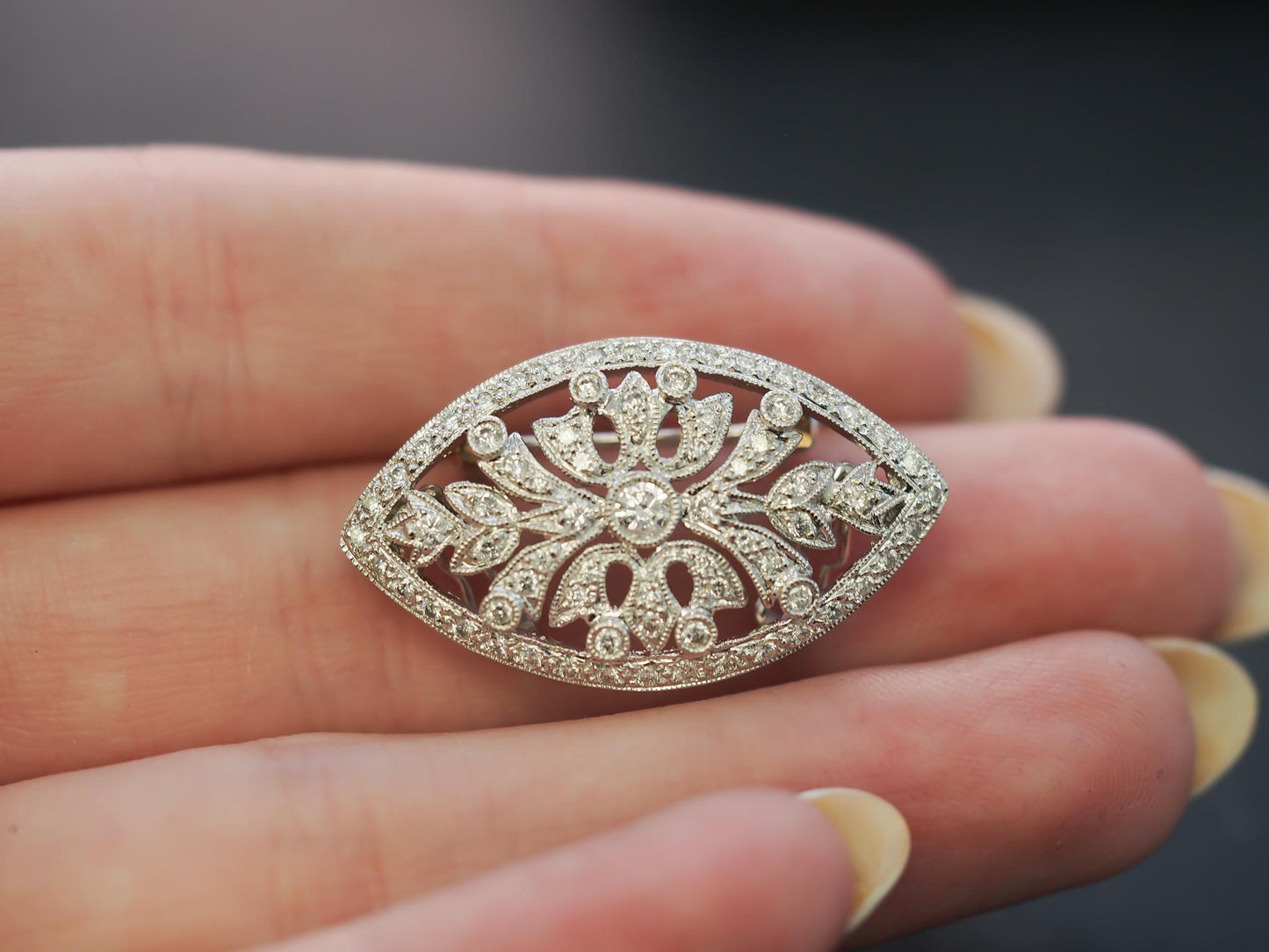 Estate 14K White Gold Diamond Brooch and Pendant - VHK#543a