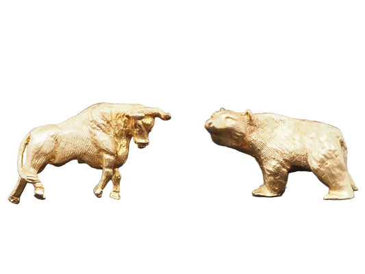 Estate 14K Yellow Gold Bull and Bear Wall Street Cufflinks - VHK#522a