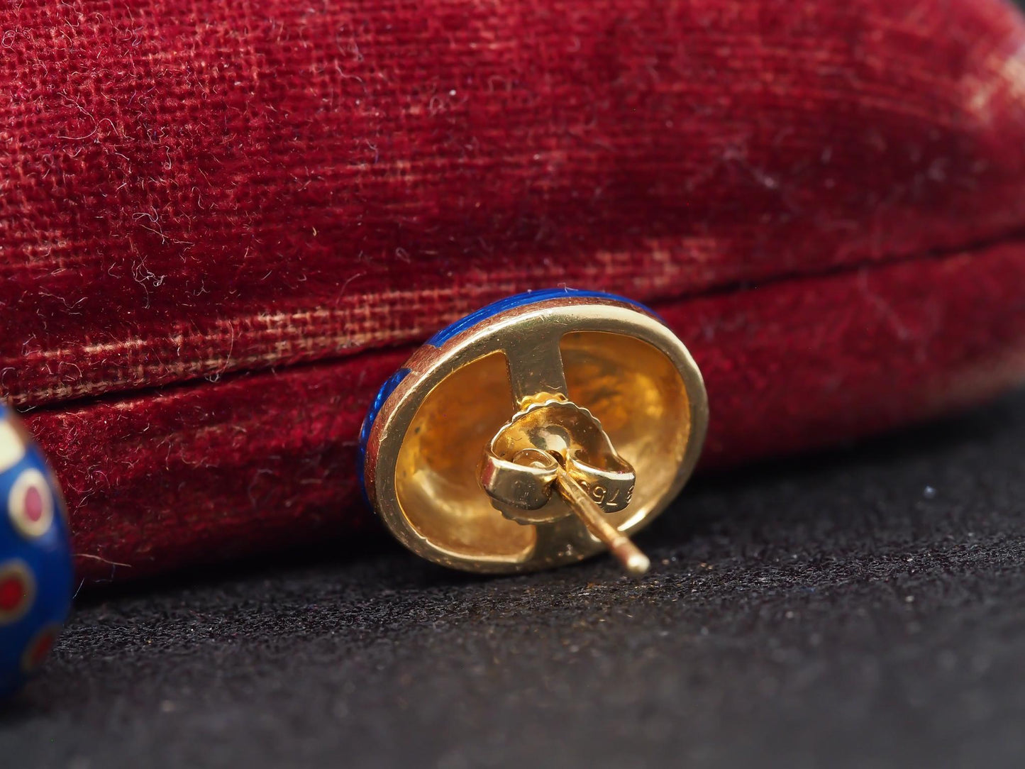 Estate Vintage 18K Yellow Gold Enamel Lady Bug Earrings - VHK#557A