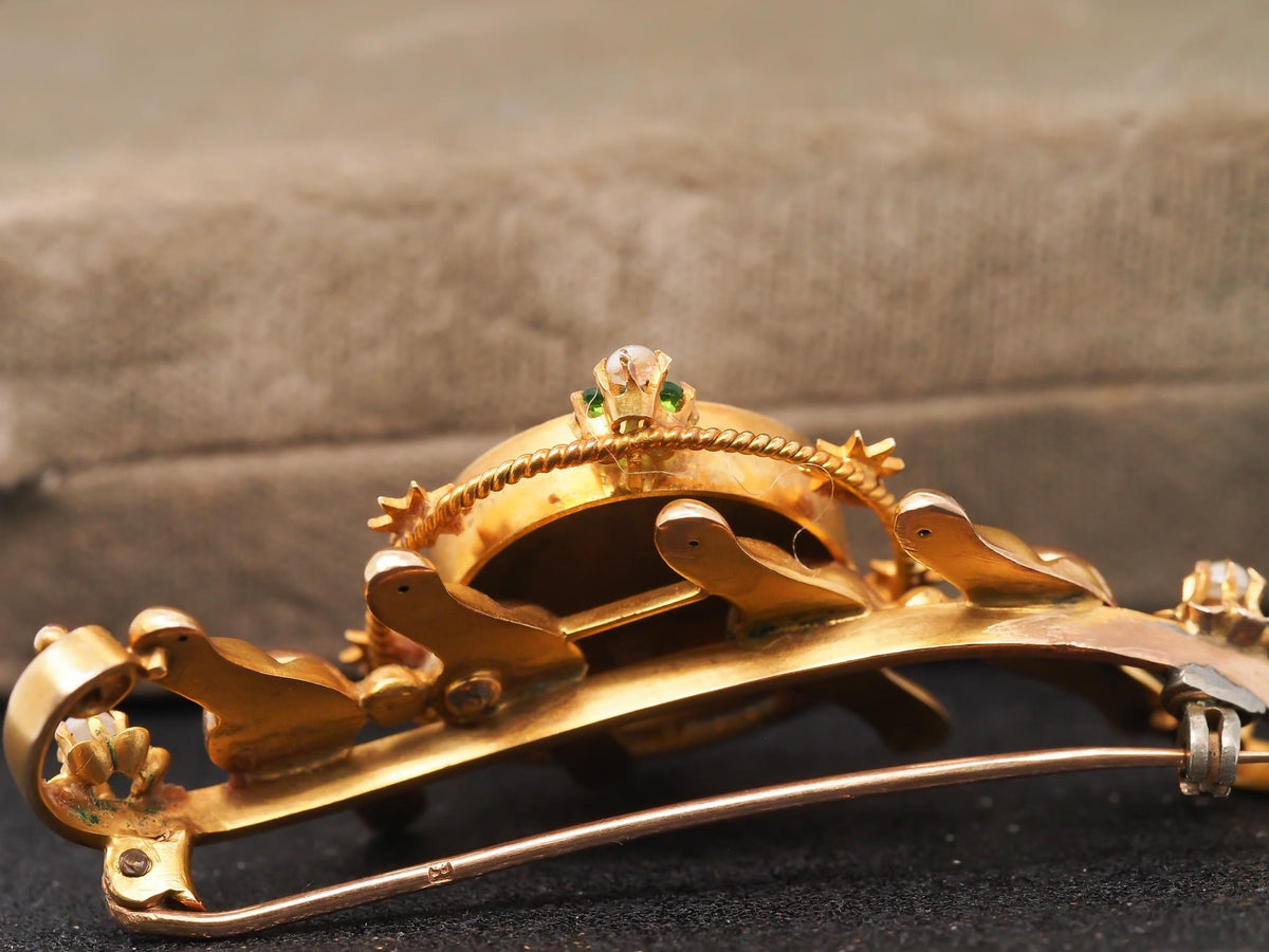 Estate 1900s 14K Yellow Gold Brooch with Painted Woman - VHK#464b