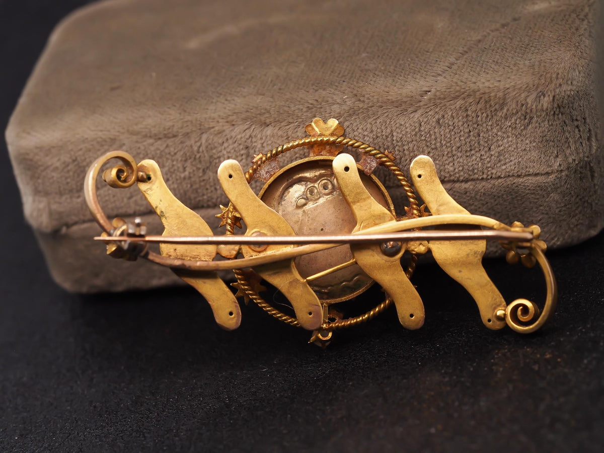Estate 1900s 14K Yellow Gold Brooch with Painted Woman - VHK#464b