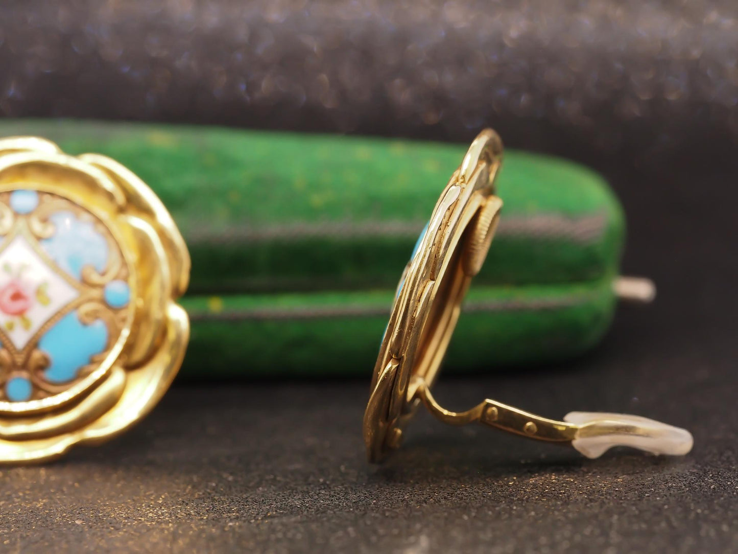 Estate 18K Yellow Gold Elizabeth Gage Enamel Painting Earrings - VHK#467a