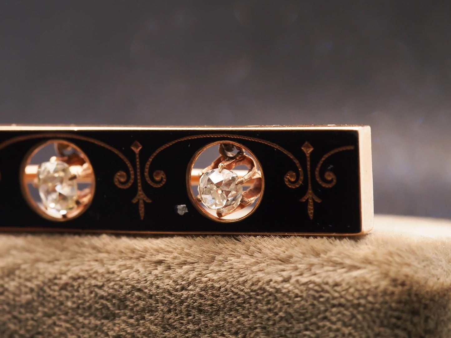 Estate Victorian Brooch with Old Mine Cut Diamonds and Enamel - VHK#469a