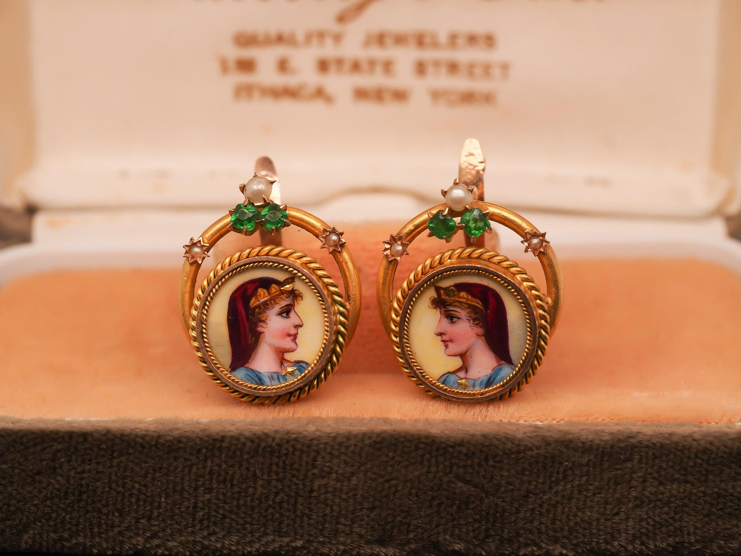 Estate Vintage 14K Yellow Gold Earrings with Emerald and Diamond - VHK#510B