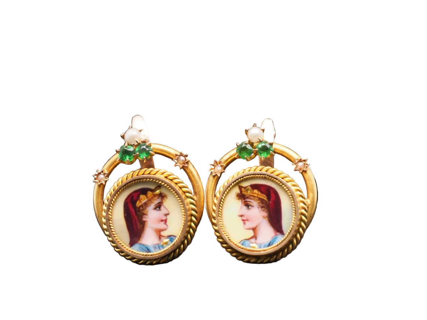 Estate Vintage 14K Yellow Gold Earrings with Emerald and Diamond - VHK#510B