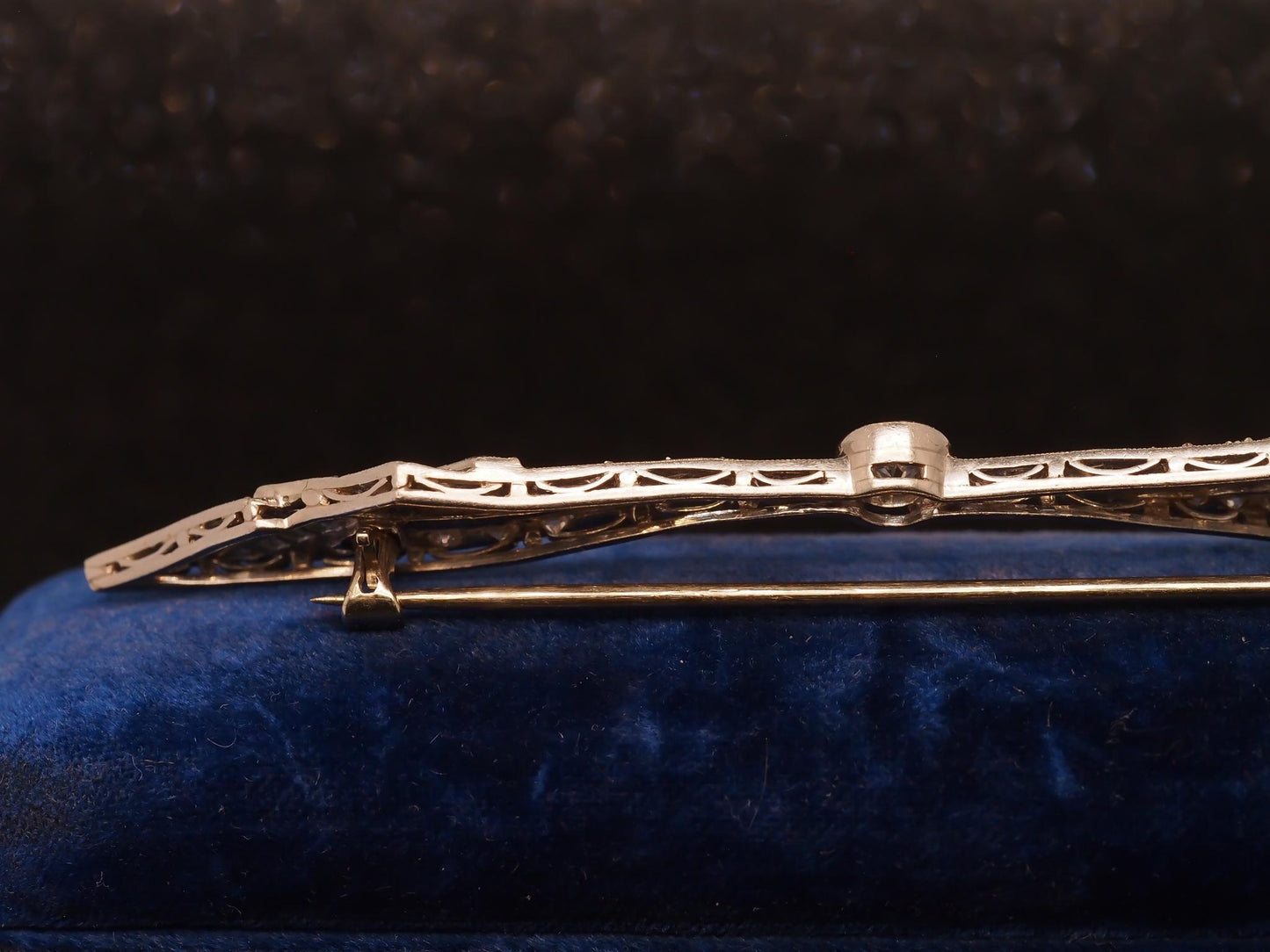 Estate Art Deco Platinum Old European Diamond and Sapphire Brooch - VHK#523a