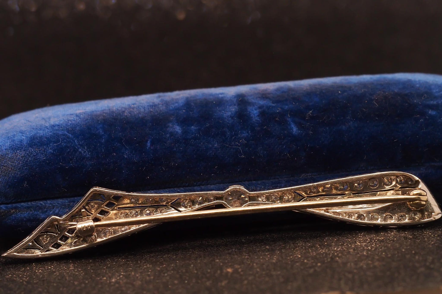 Estate Art Deco Platinum Old European Diamond and Sapphire Brooch - VHK#523a