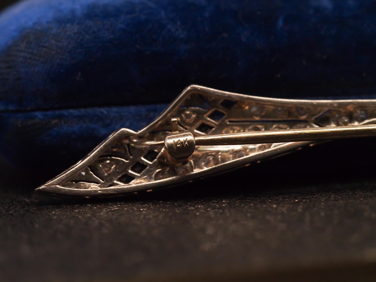 Estate Art Deco Platinum Old European Diamond and Sapphire Brooch - VHK#523a