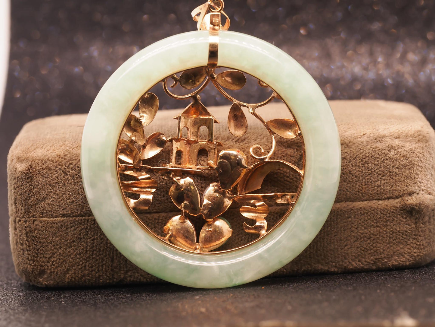 Estate 14K Yellow Gold Multicolor Jade Pendant - VHK#474a