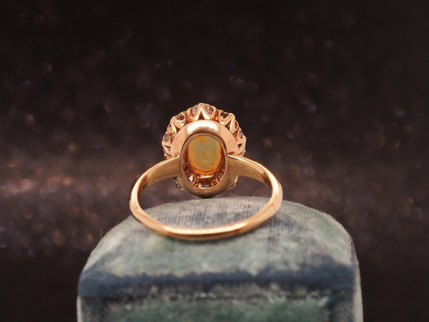 Estate 14K Gold Natural Opal & 1.50 CTW Old Mine Diamond Halo Ring - VHK#477B