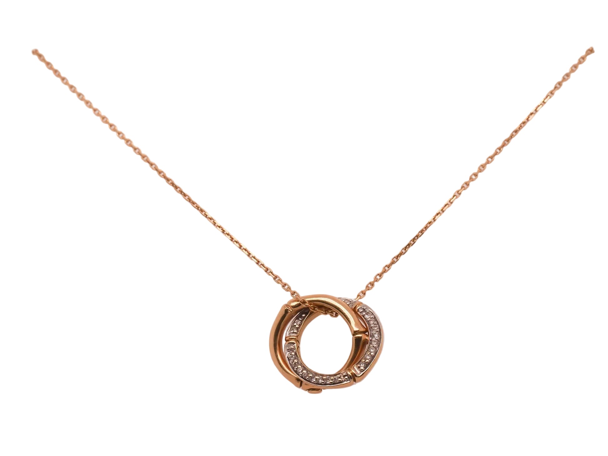 Estate John Hardy 18K Yellow Gold Bamboo Pave Diamond Interlocking Pendant