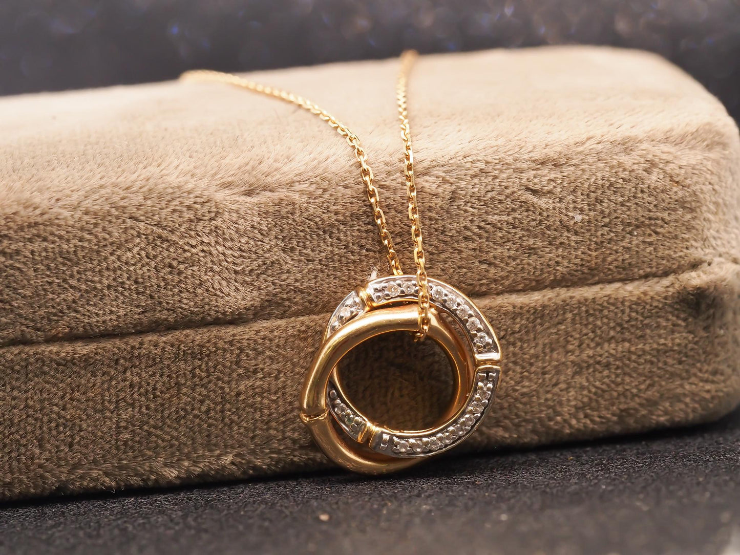 Estate John Hardy 18K Yellow Gold Bamboo Pave Diamond Interlocking Pendant