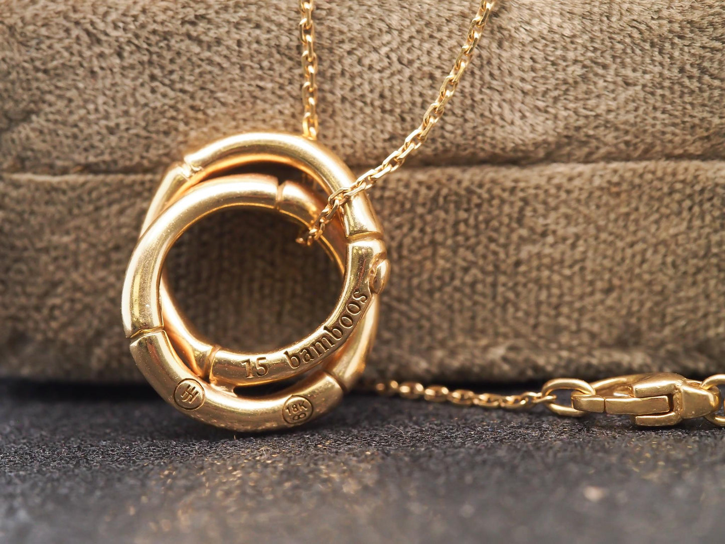 Estate John Hardy 18K Yellow Gold Bamboo Pave Diamond Interlocking Pendant