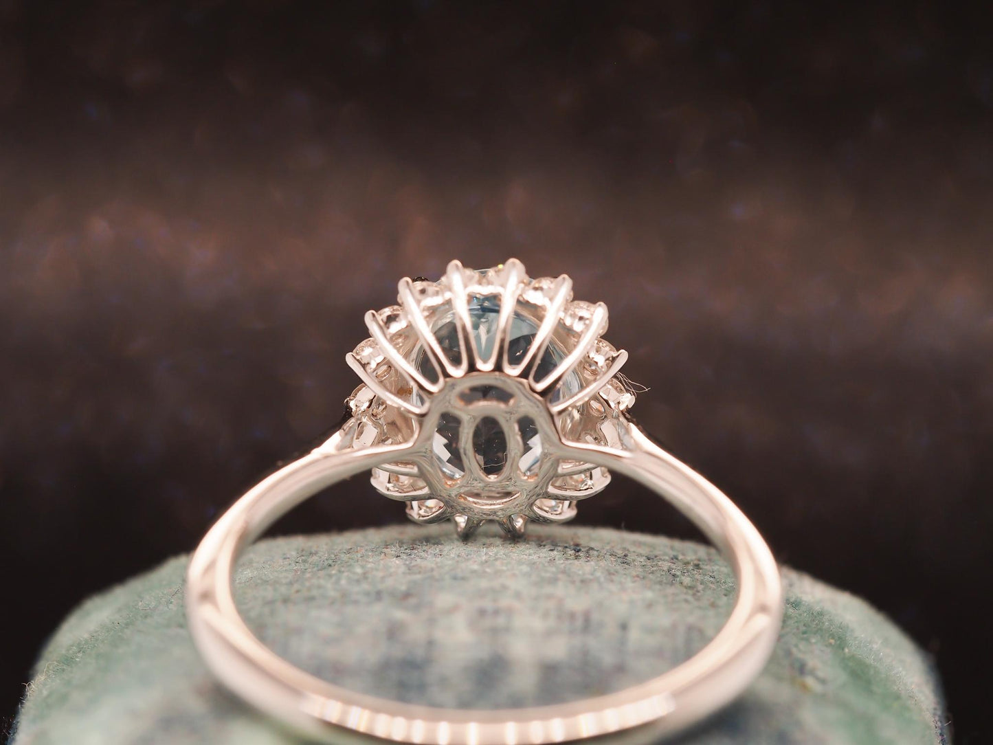 Estate 18K White Gold Aquamarine Diamond Halo Ring - VHK#289A