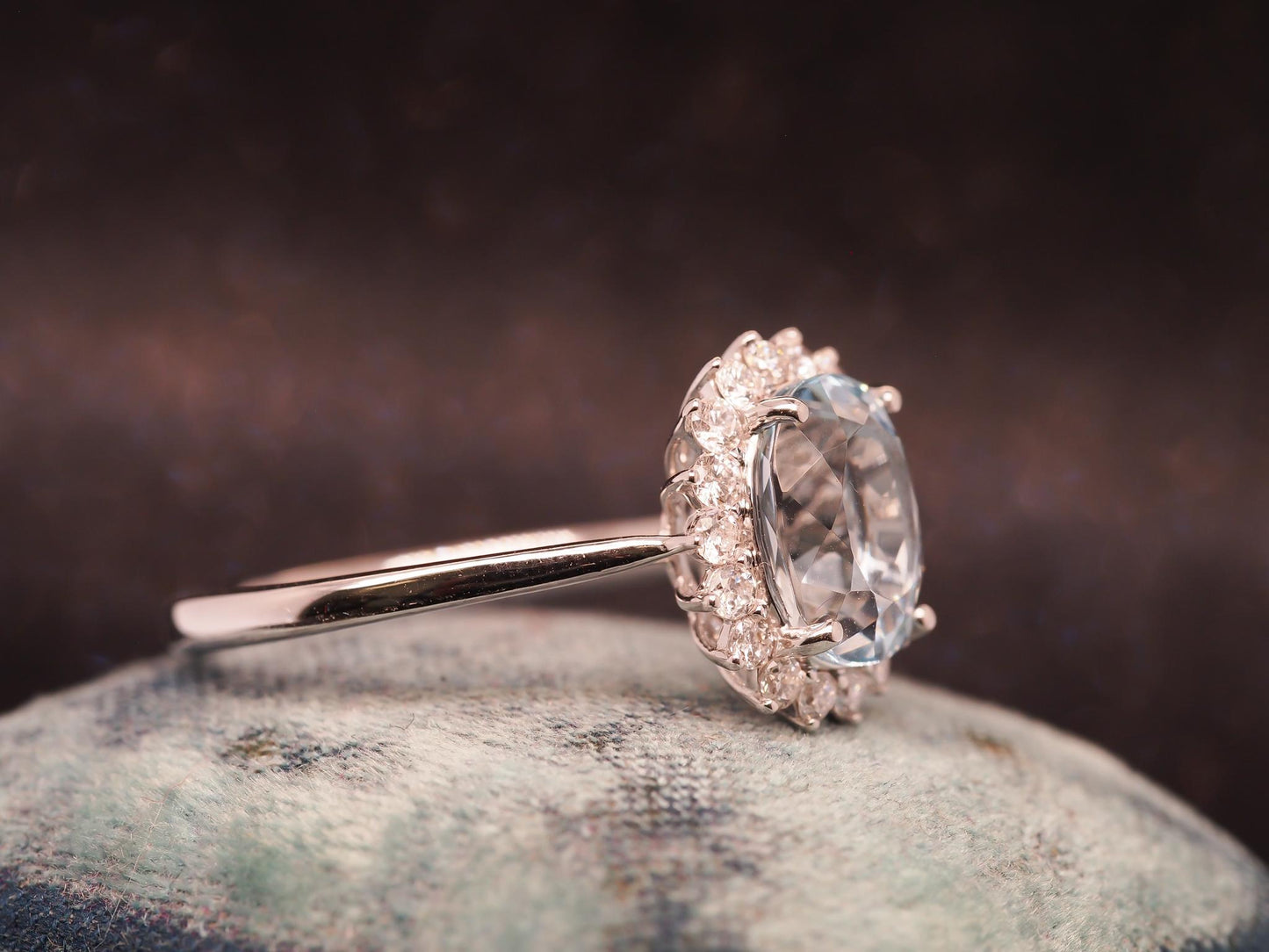 Estate 18K White Gold Aquamarine Diamond Halo Ring - VHK#289A