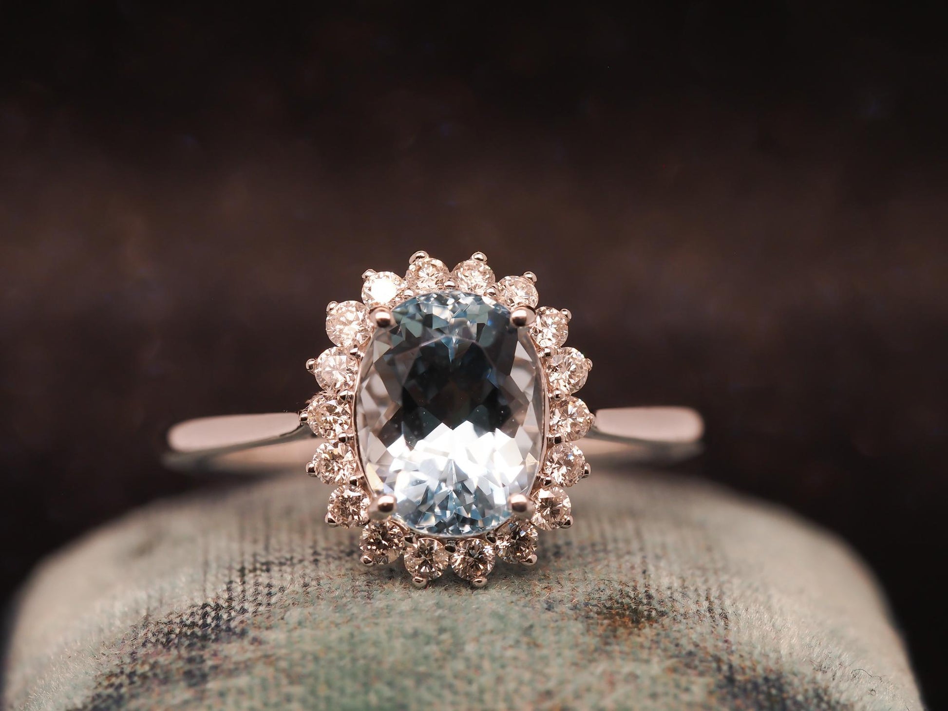 Estate 18K White Gold Aquamarine Diamond Halo Ring - VHK#289A