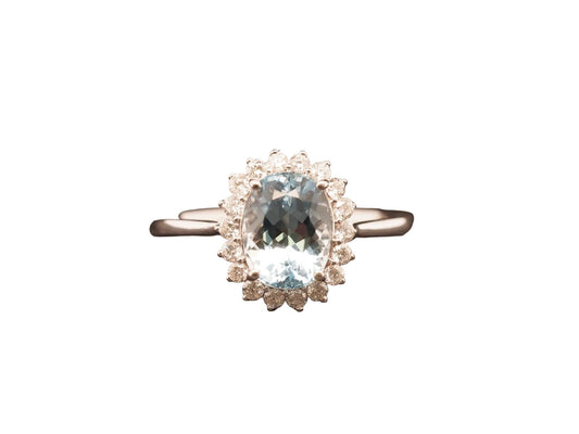 Estate 18K White Gold Aquamarine Diamond Halo Ring - VHK#289A