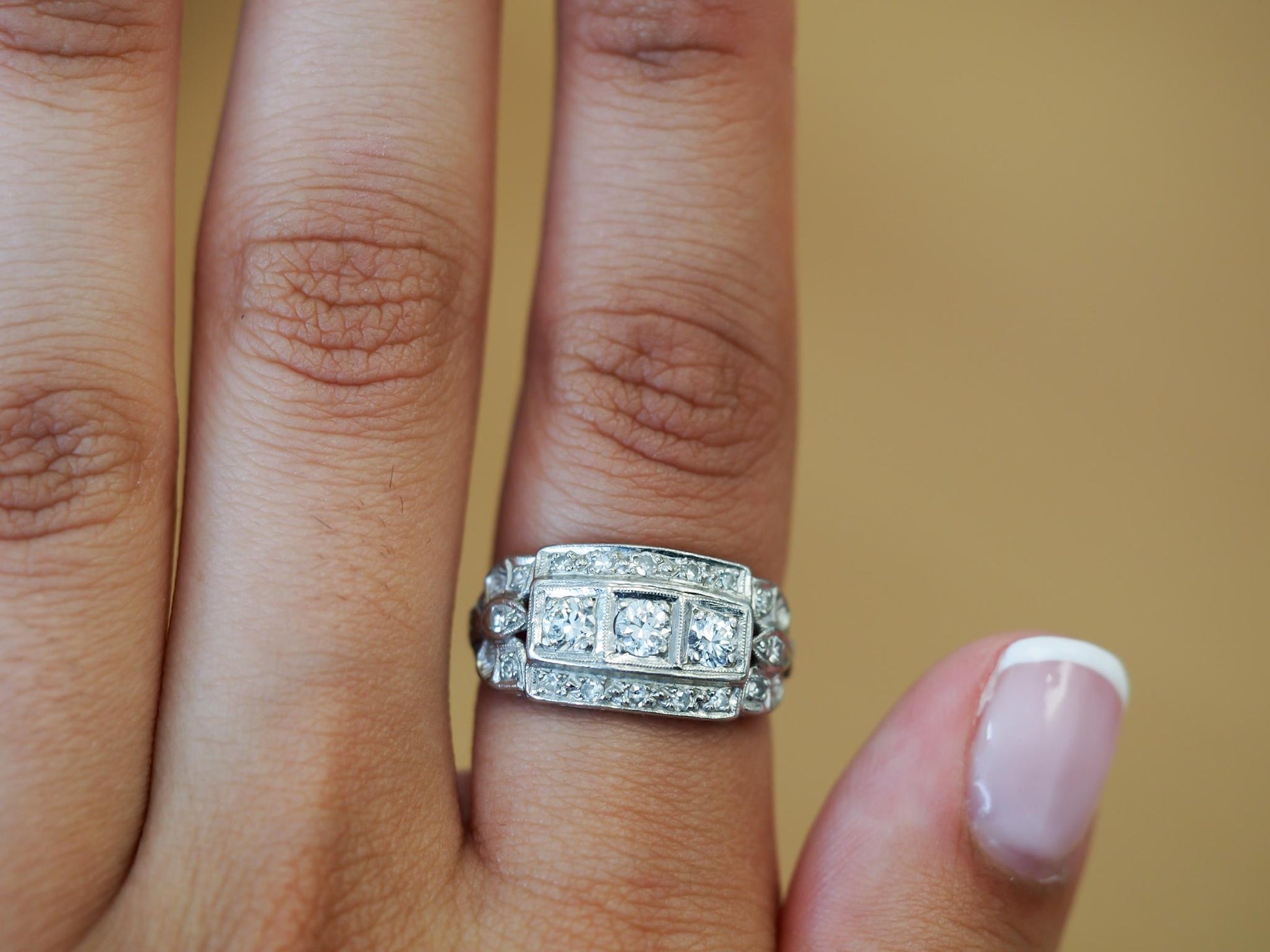 Estate Art Deco Platinum Diamond Ring - VHK#600A