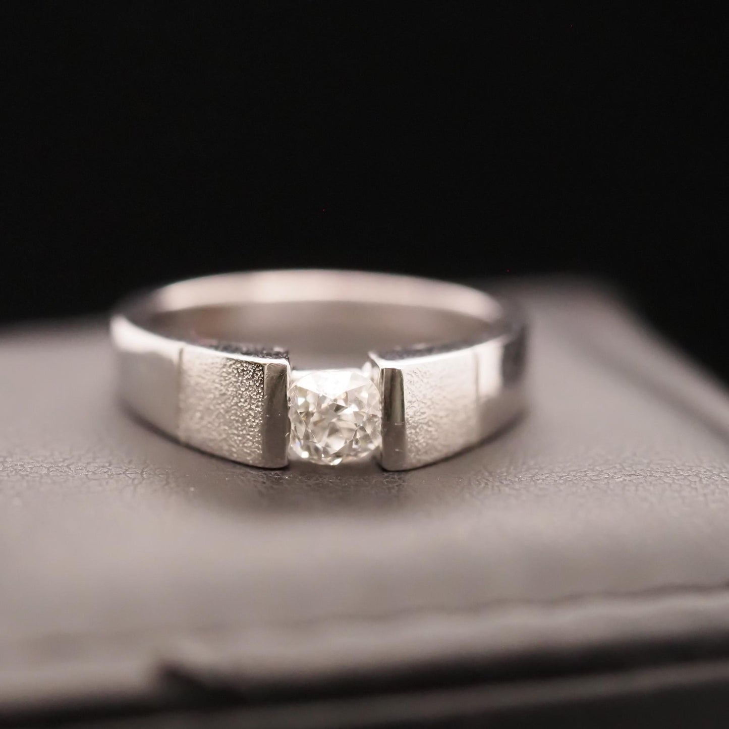 14K White Gold Tension Set Old Mine Cut Diamond Ring - VHK#654
