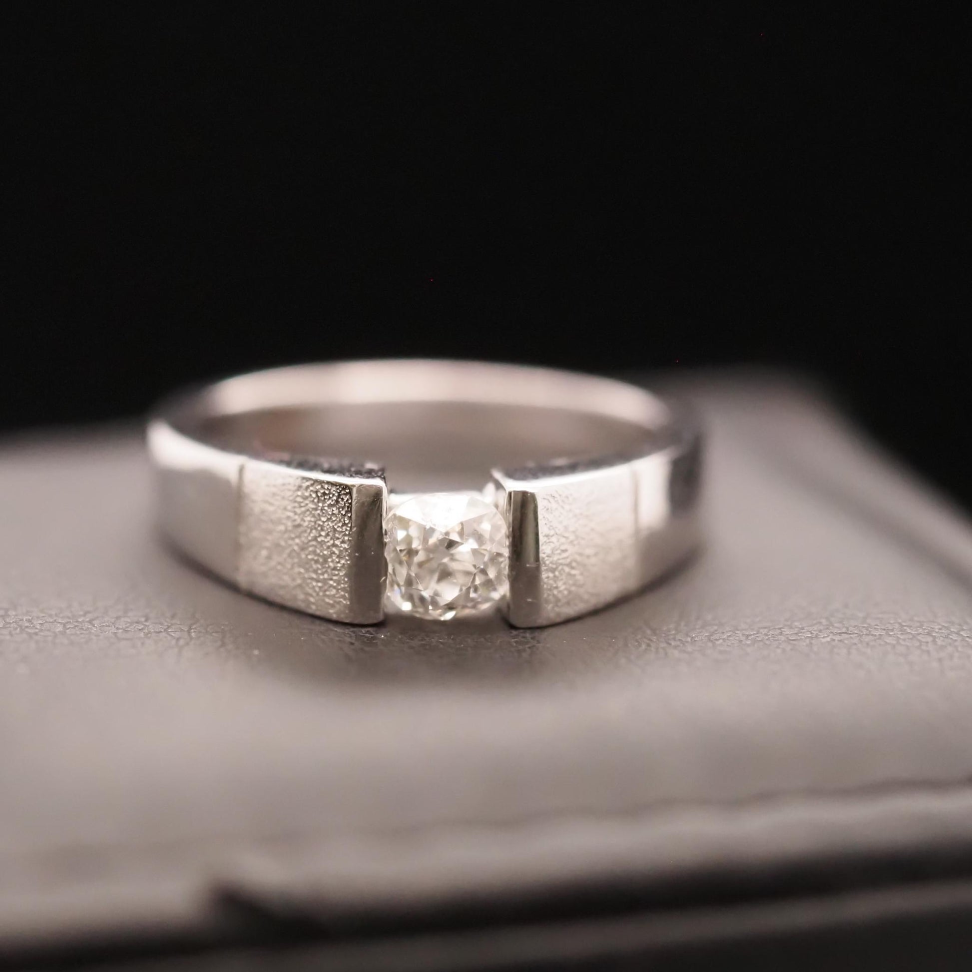 14K White Gold Tension Set Old Mine Cut Diamond Ring - VHK#654