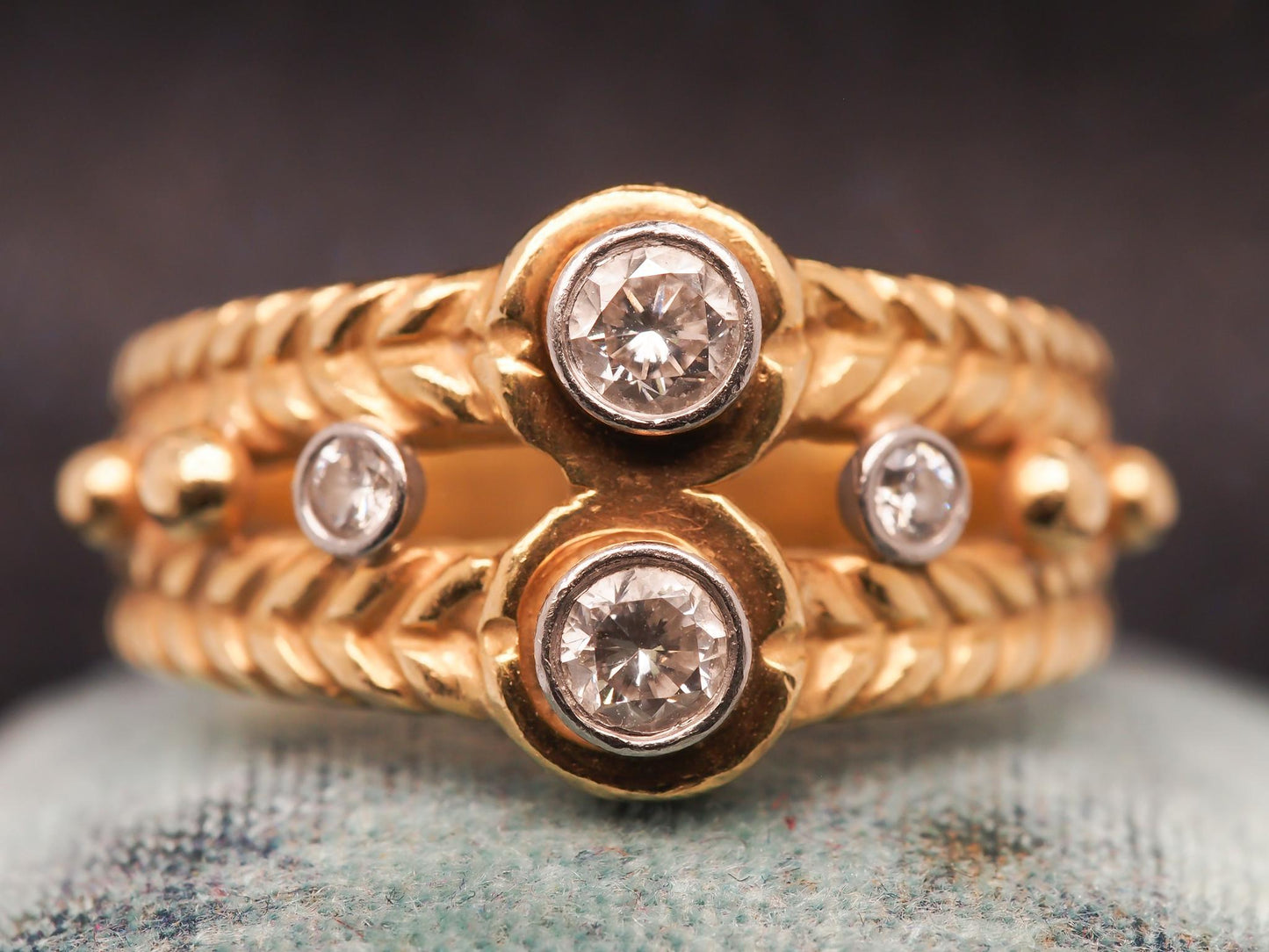 Estate 18K Yellow Gold Diamond Engraved Band - VHK#45A
