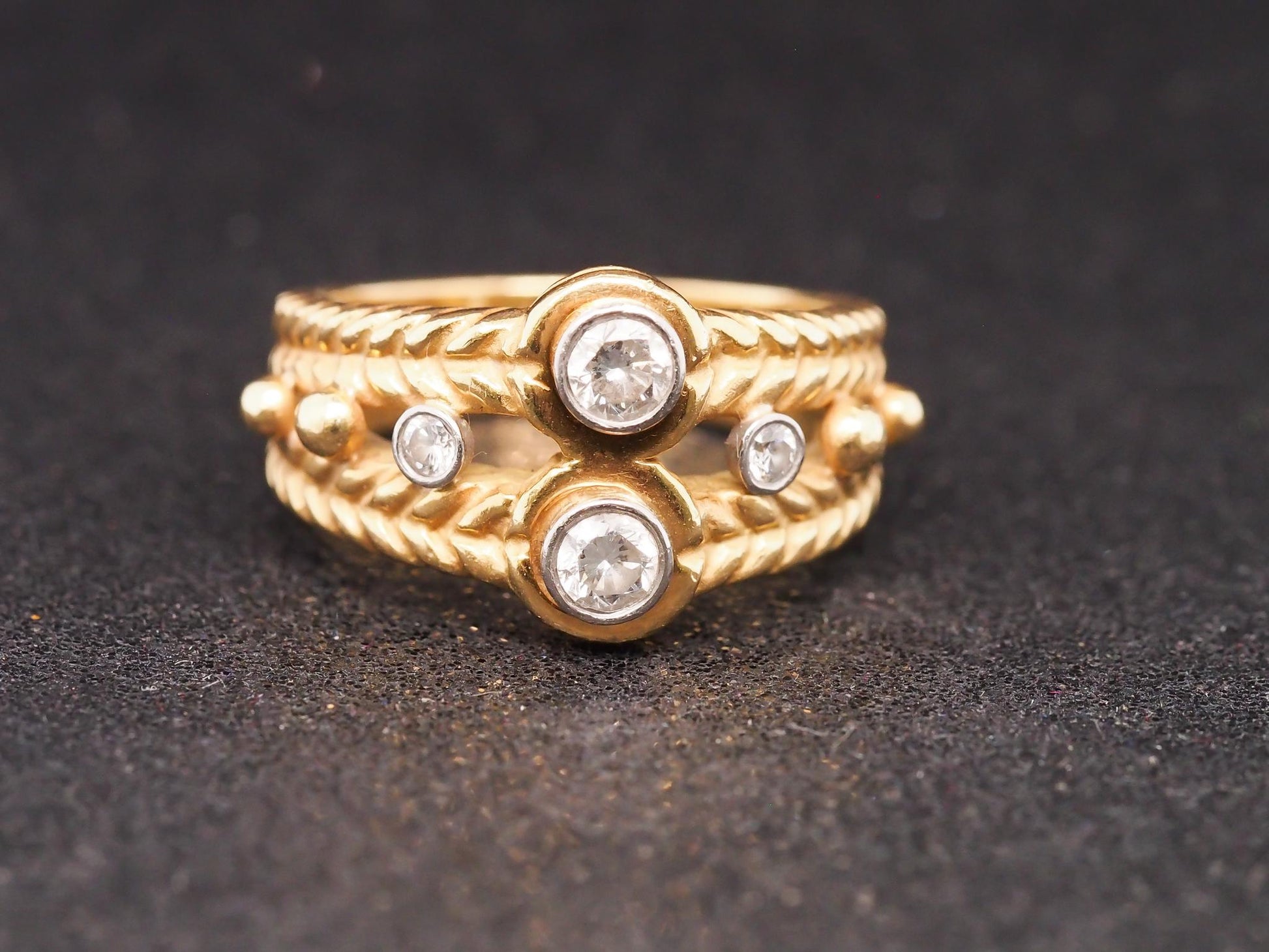 Estate 18K Yellow Gold Diamond Engraved Band - VHK#45A