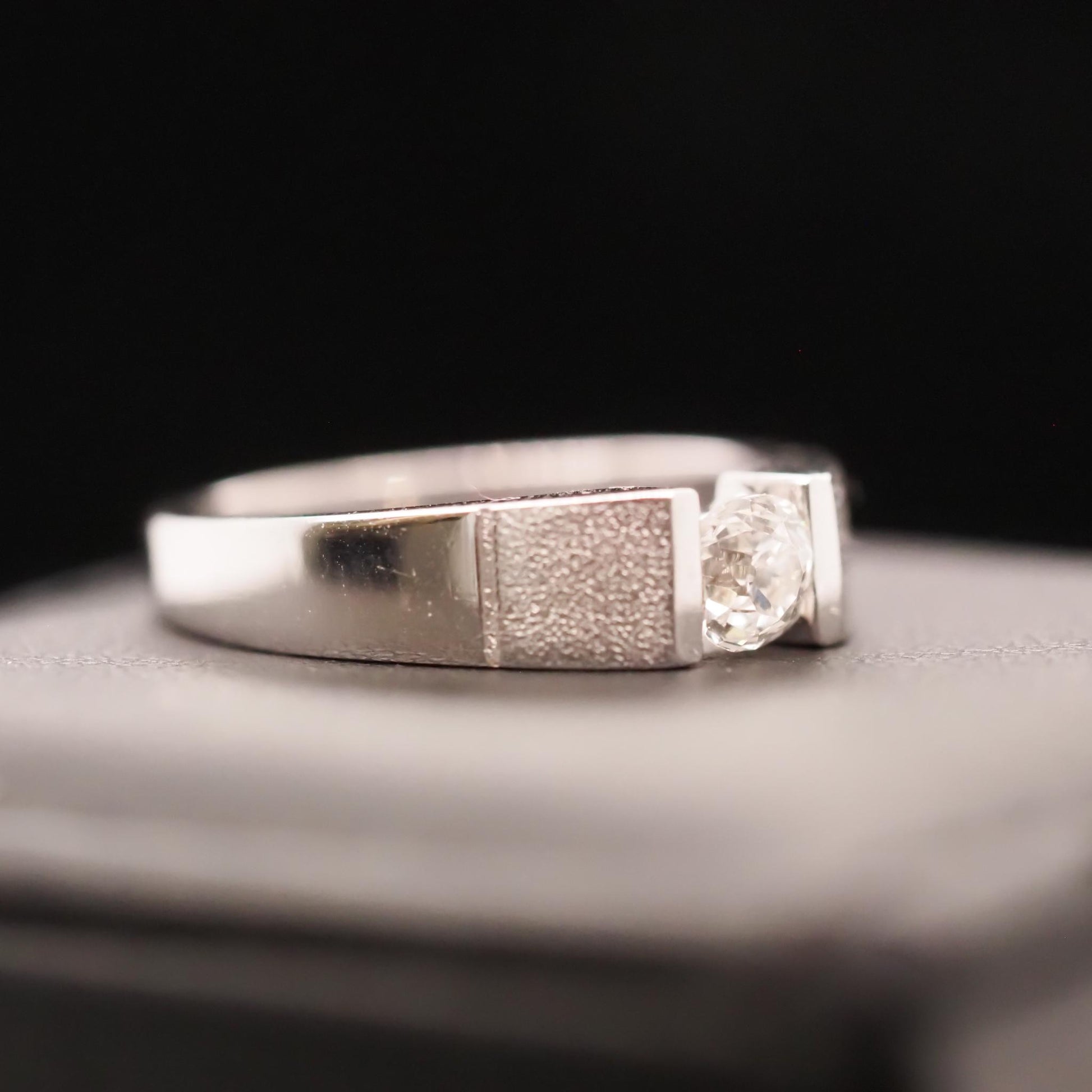 14K White Gold Tension Set Old Mine Cut Diamond Ring - VHK#654