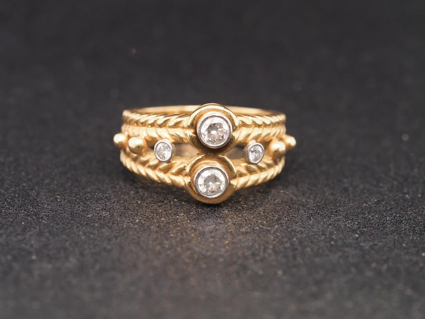 Estate 18K Yellow Gold Diamond Engraved Band - VHK#45A