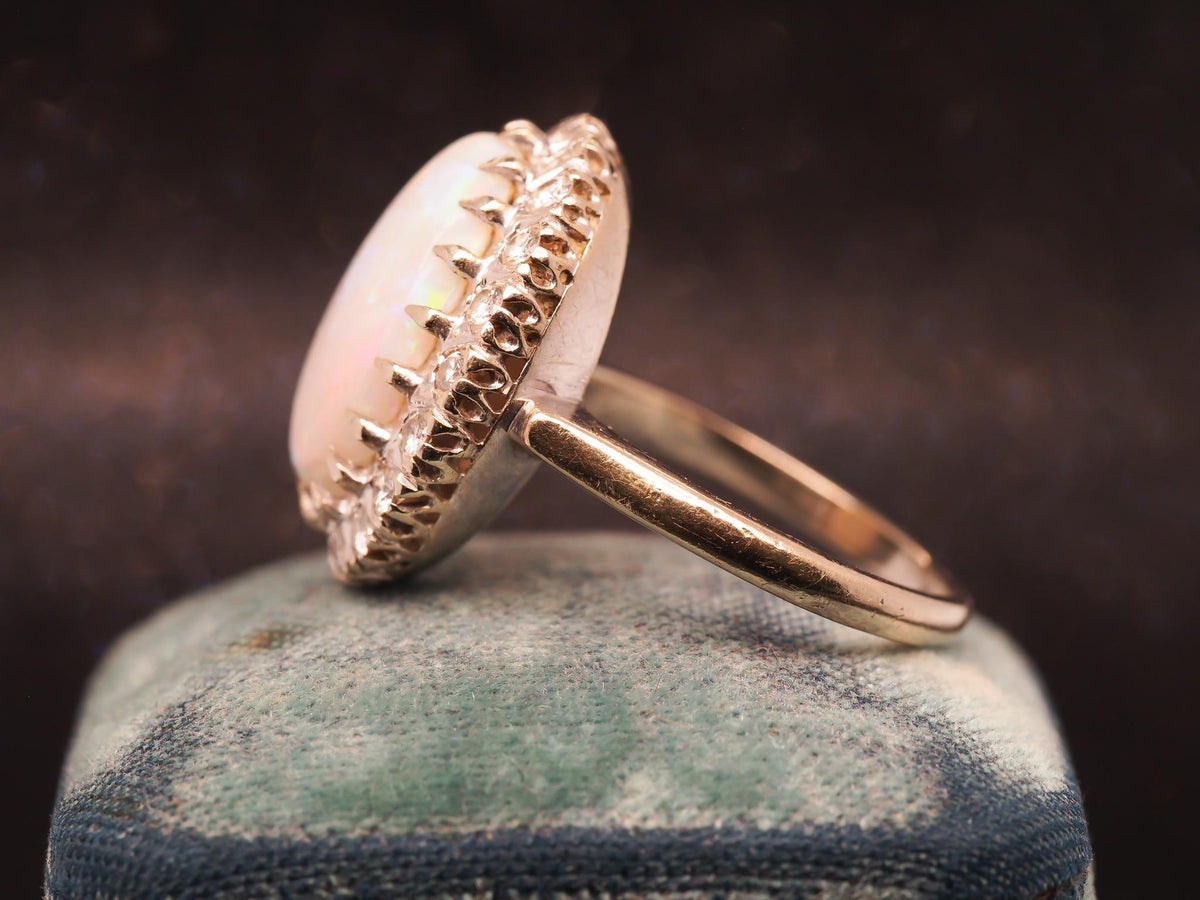 Estate Vintage 14K White Gold Opal and Diamond Ring - VHK#328b