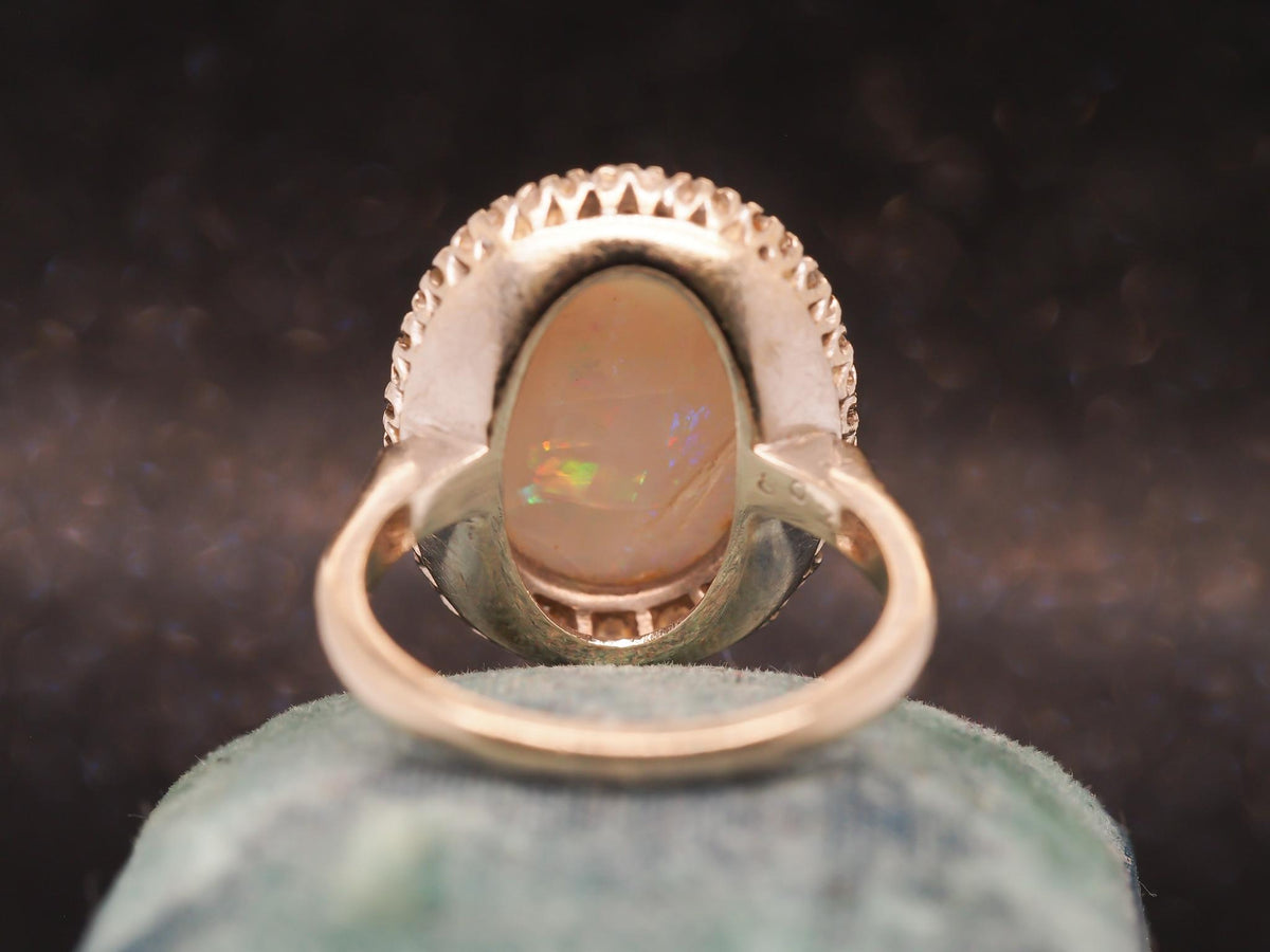Estate Vintage 14K White Gold Opal and Diamond Ring - VHK#328b