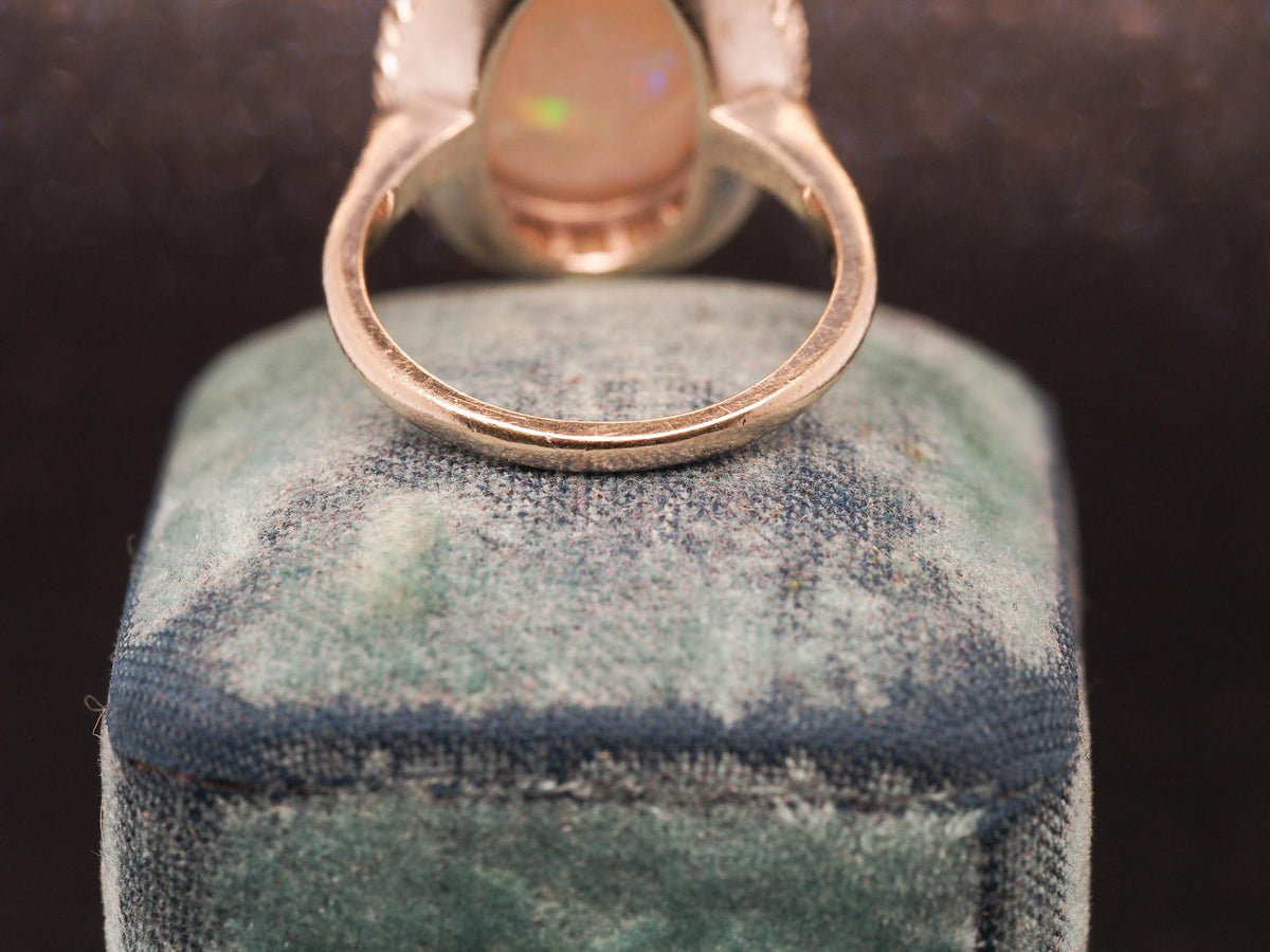 Estate Vintage 14K White Gold Opal and Diamond Ring - VHK#328b