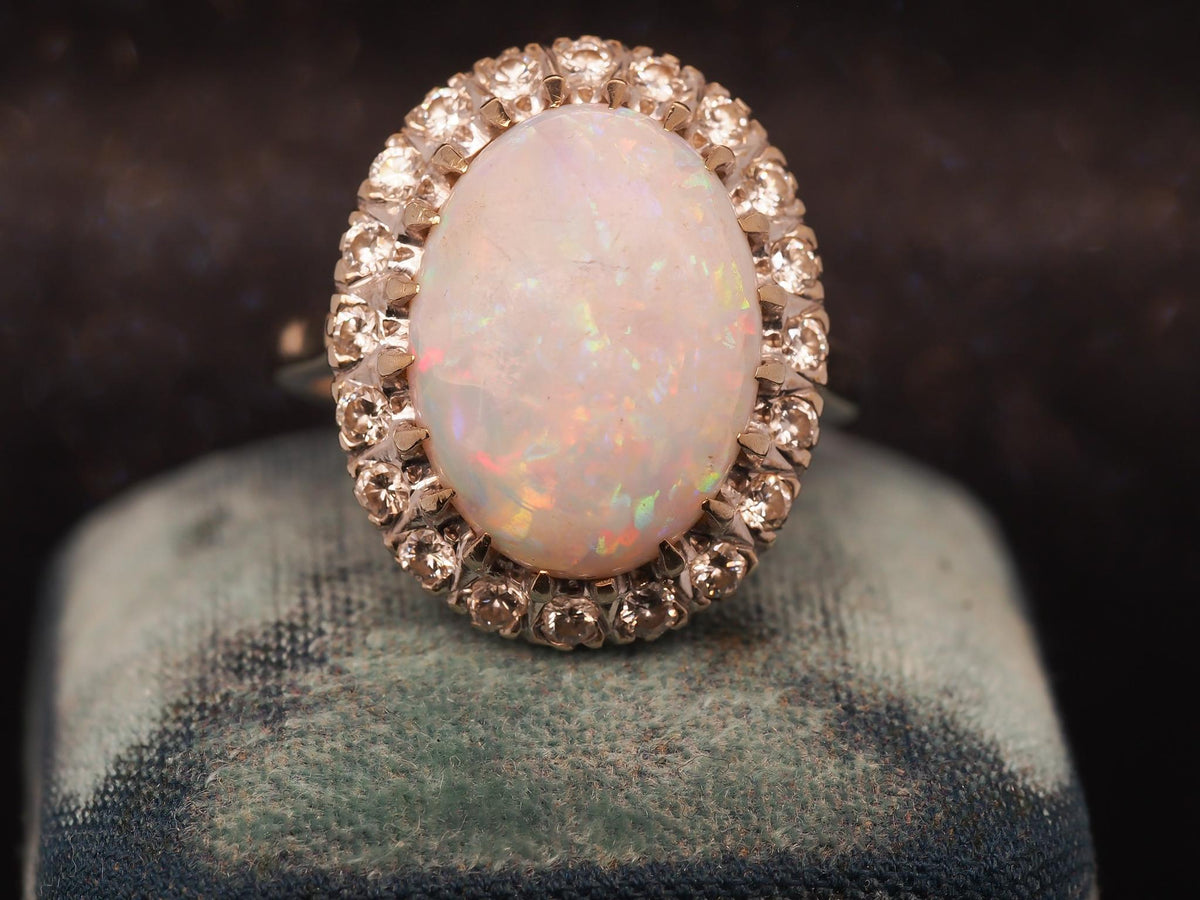 Estate Vintage 14K White Gold Opal and Diamond Ring - VHK#328b