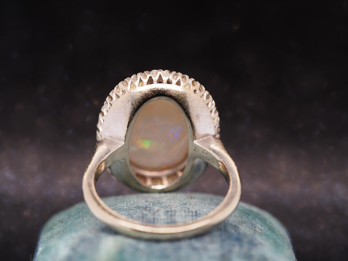 Estate Vintage 14K White Gold Opal and Diamond Ring - VHK#328b