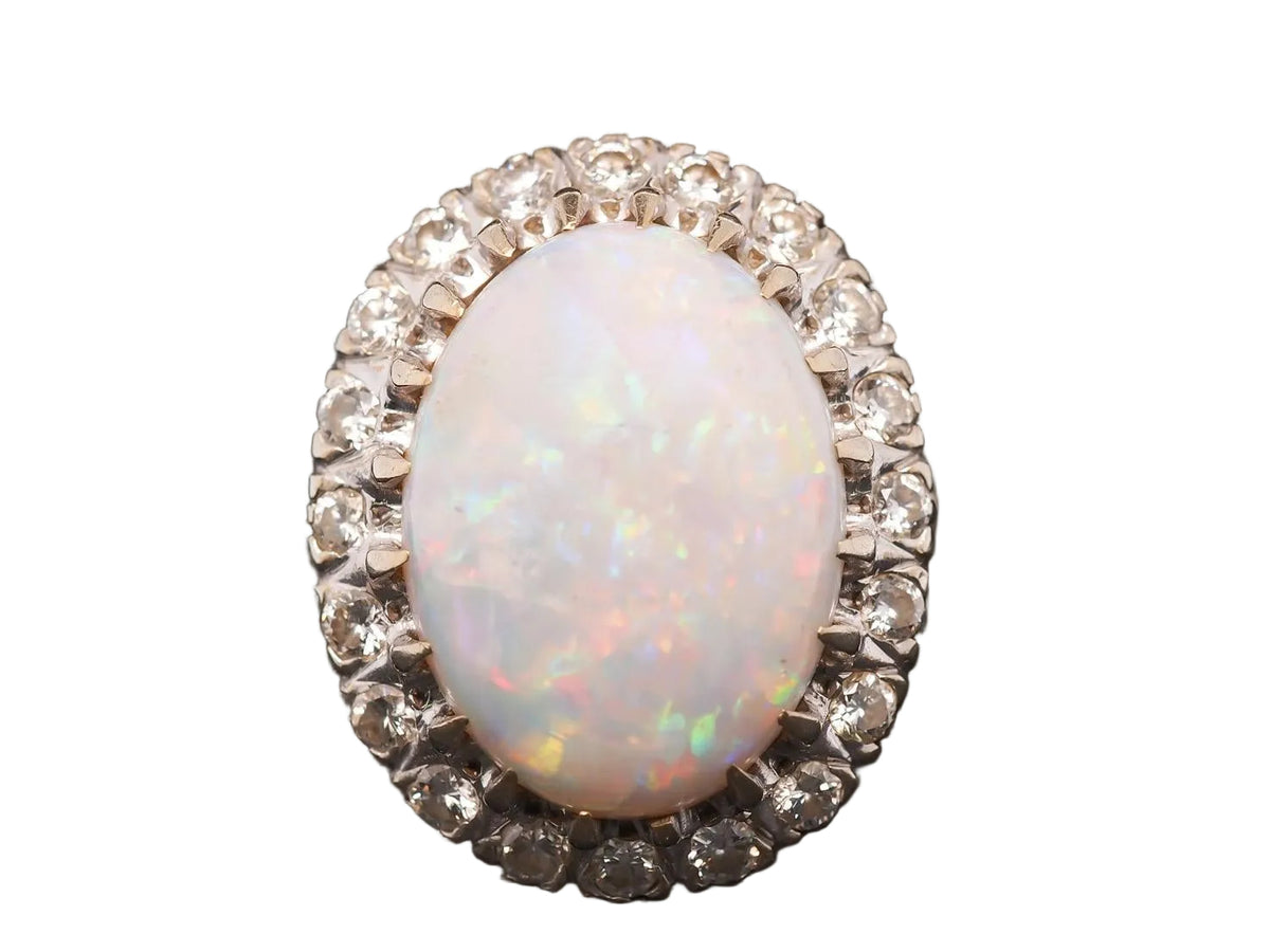 Estate Vintage 14K White Gold Opal and Diamond Ring - VHK#328b