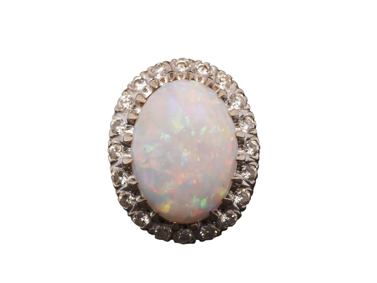 Estate Vintage 14K White Gold Opal and Diamond Ring - VHK#328b